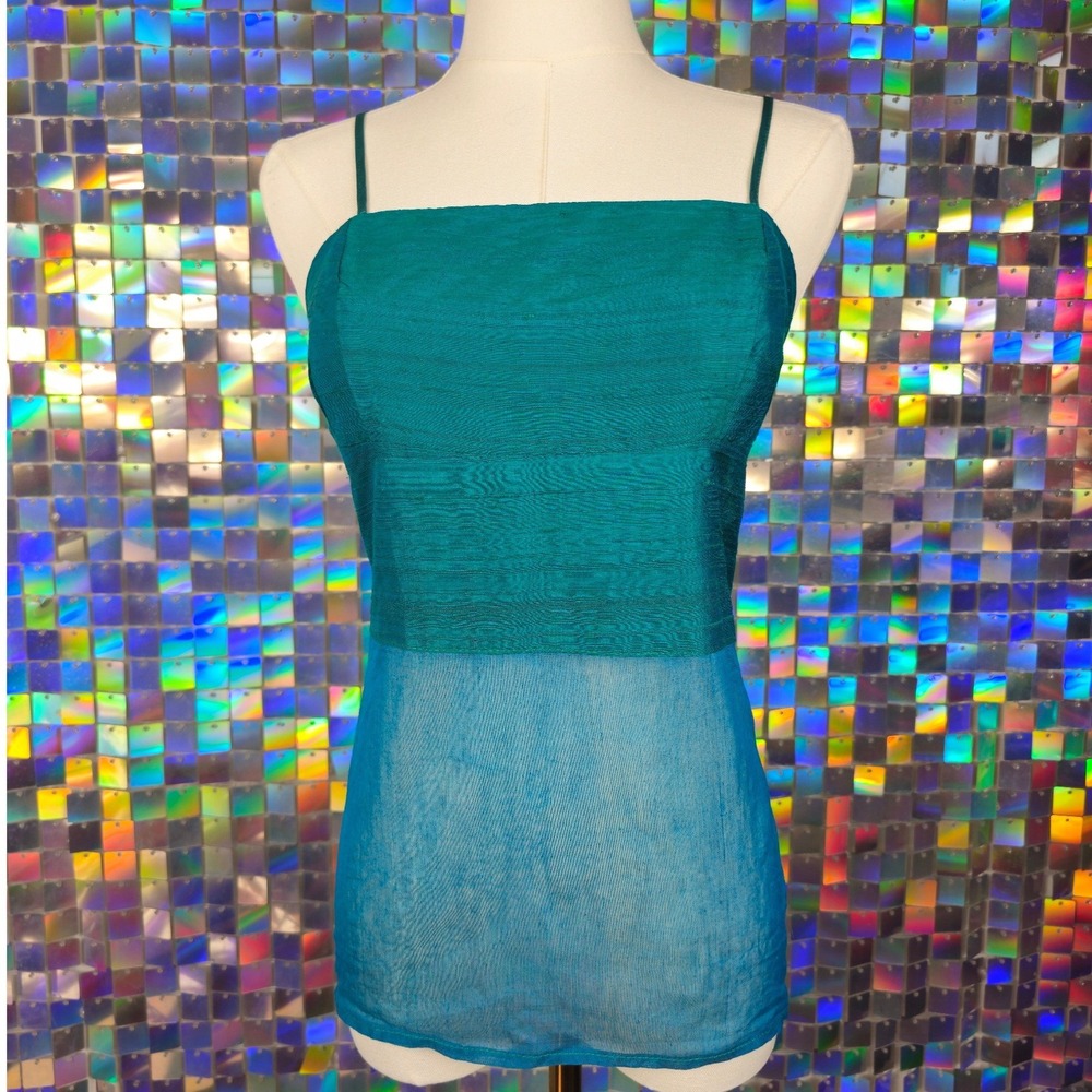 Mokea Australia Designer Halter Women M Y2K Teal Hand Woven Sheer Lace Up Back
